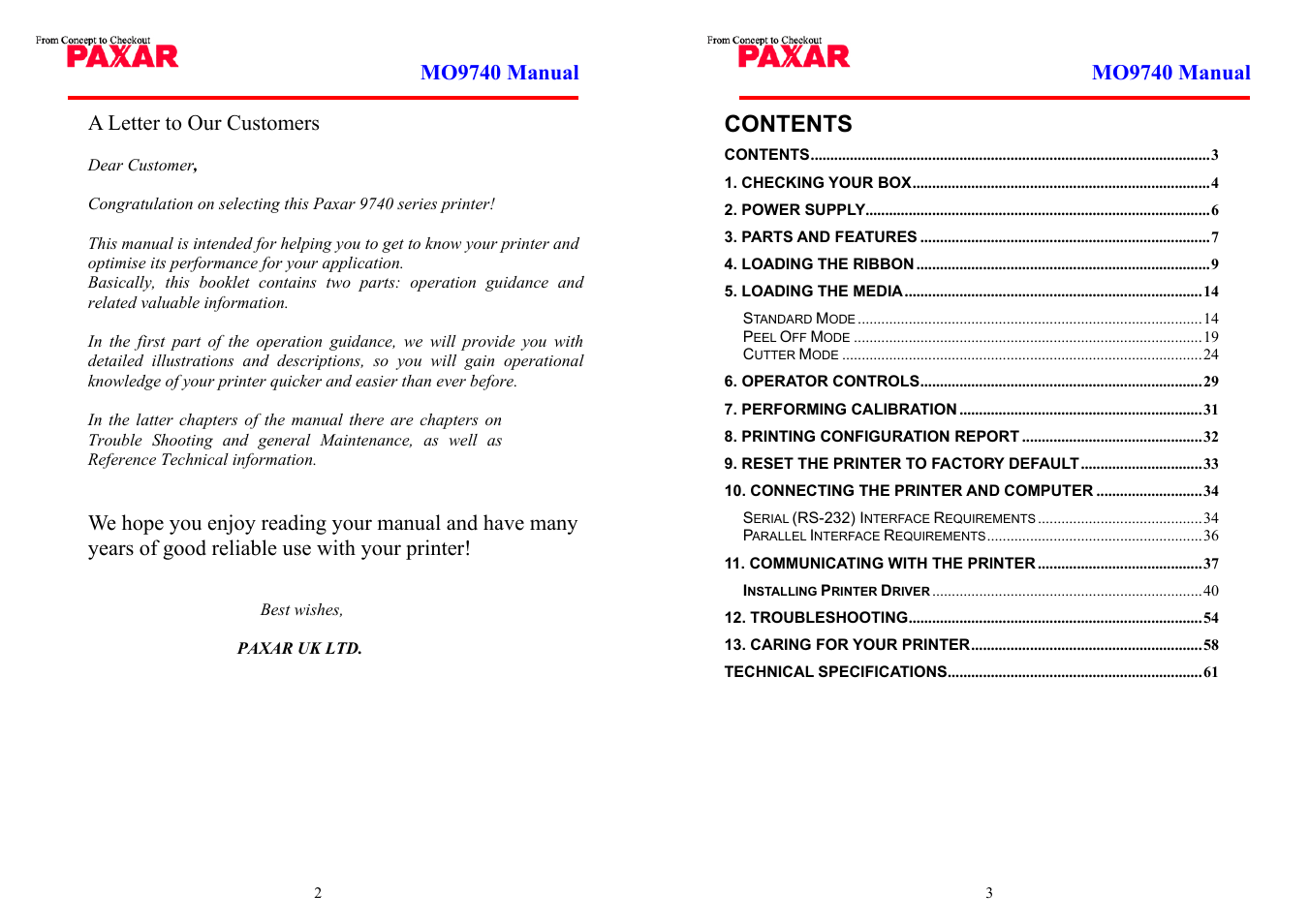 Paxar MO 9742 User Manual | Page 2 / 35