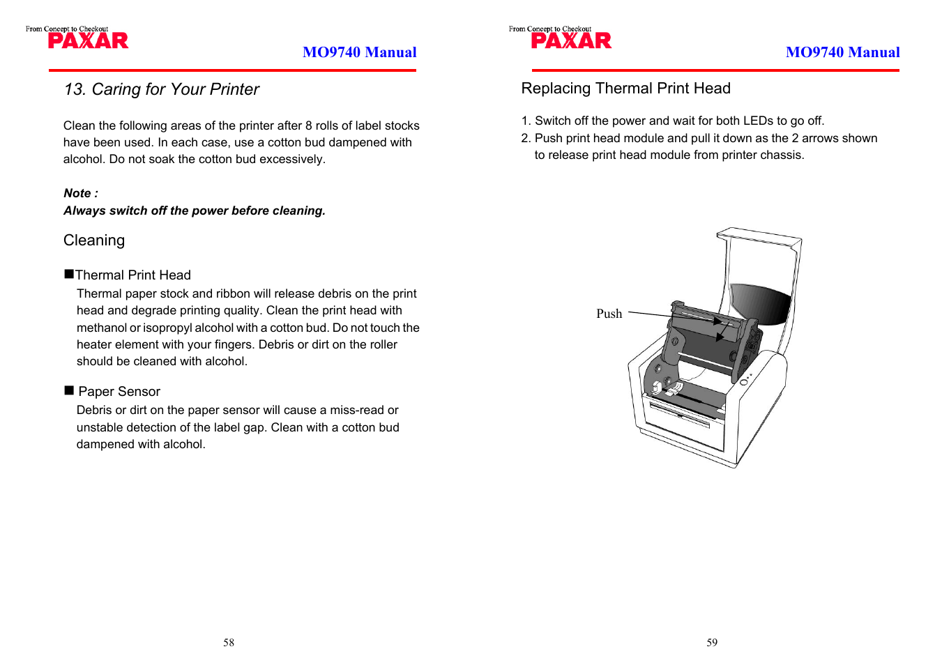 Caring for your printer | Paxar MO 9742 User Manual | Page 30 / 35