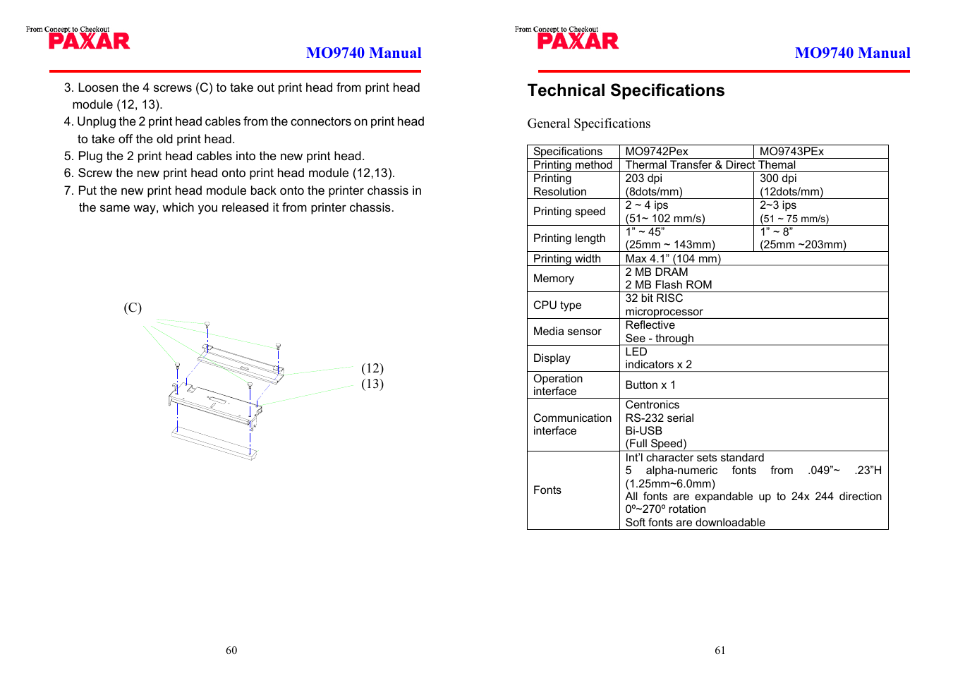 Technical specifications | Paxar MO 9742 User Manual | Page 31 / 35