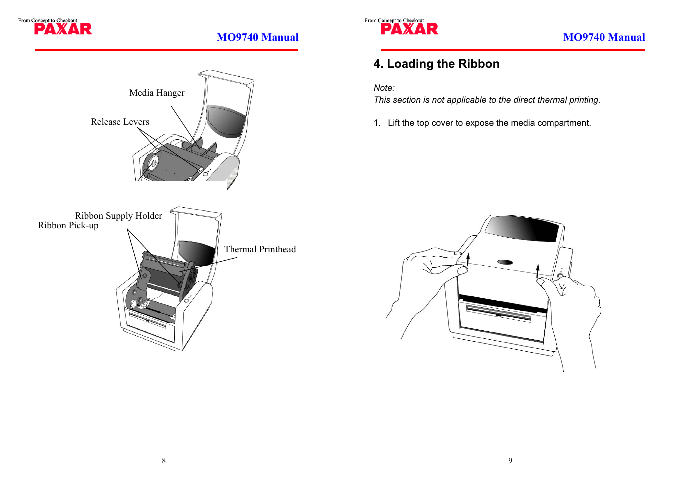 Loading the ribbon | Paxar MO 9742 User Manual | Page 5 / 35