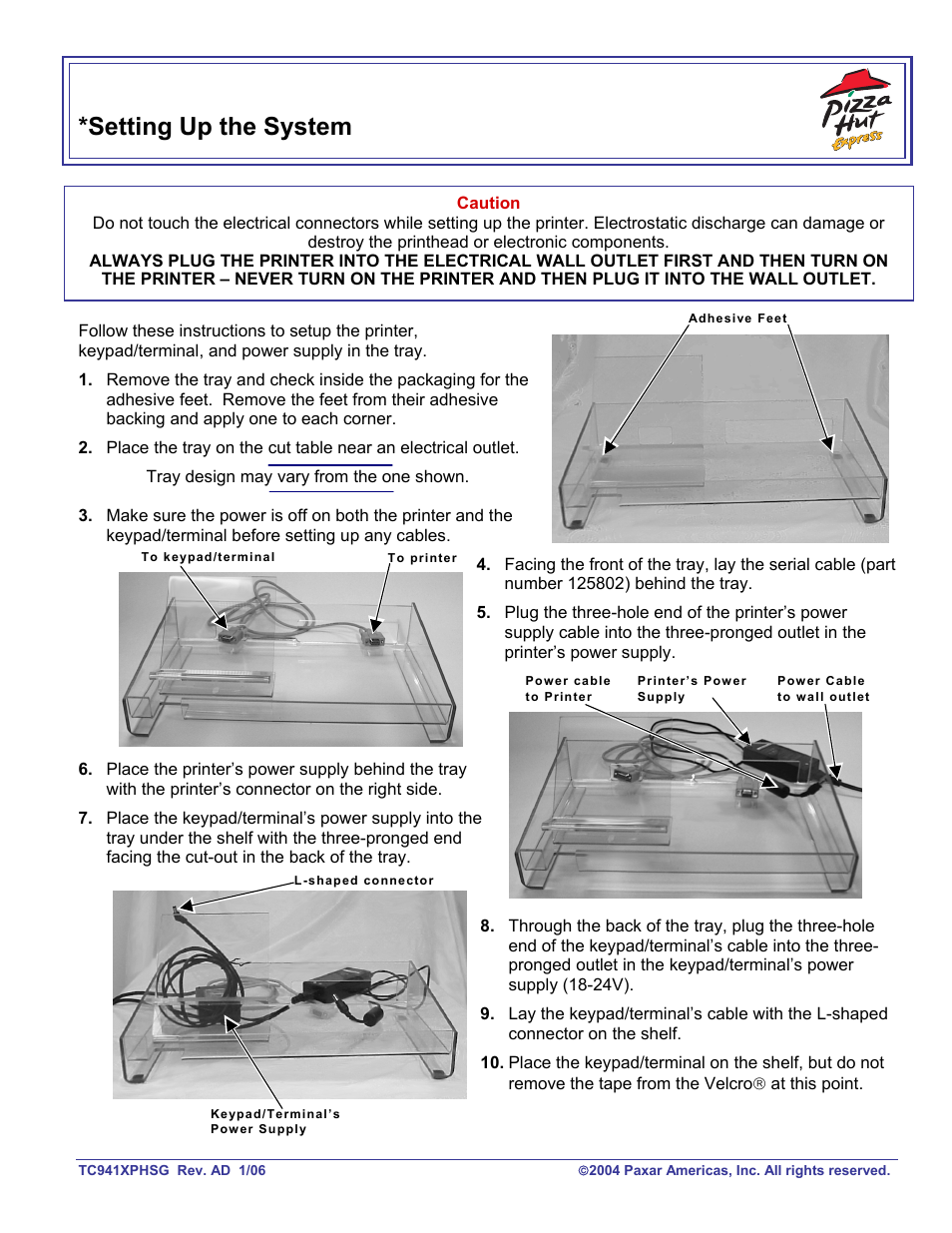 Paxar Pizza Hut TC941XPHSG User Manual | 2 pages