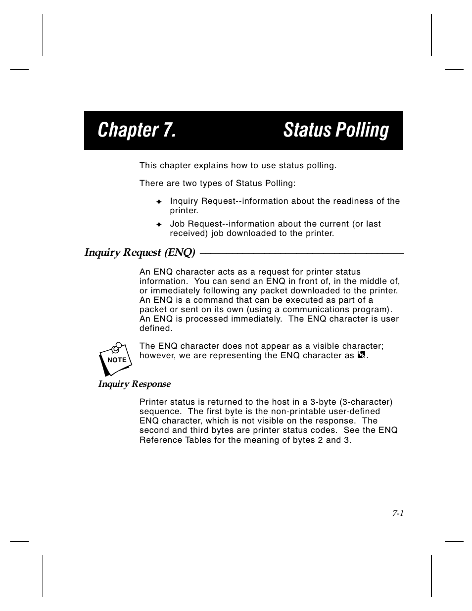 Chapter 7. status polling | Paxar Monarch TCMPCL2PR User Manual | Page 103 / 217