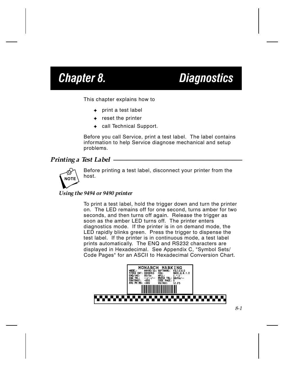 Chapter 8. diagnostics | Paxar Monarch TCMPCL2PR User Manual | Page 117 / 217