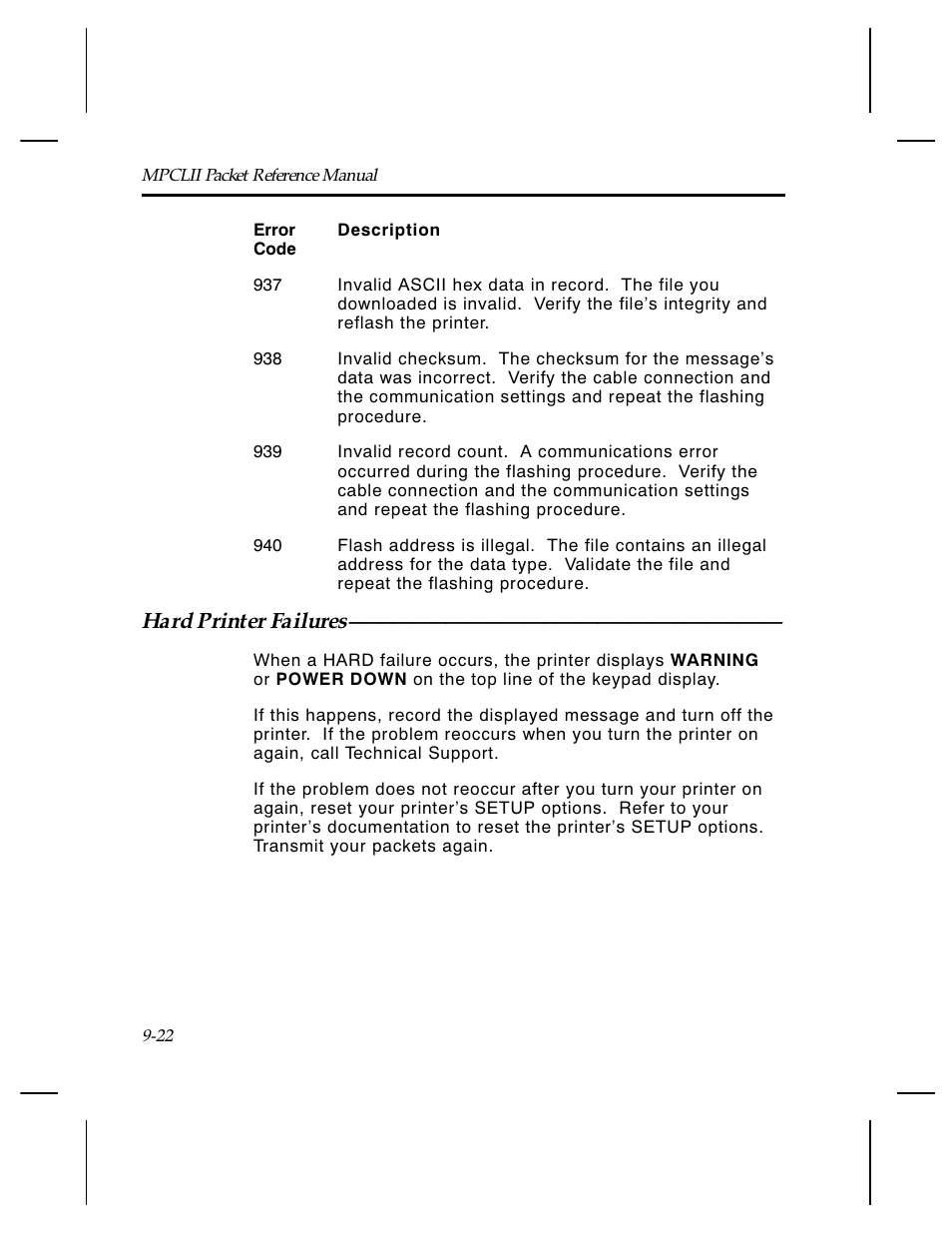 Hard printer failures | Paxar Monarch TCMPCL2PR User Manual | Page 144 / 217