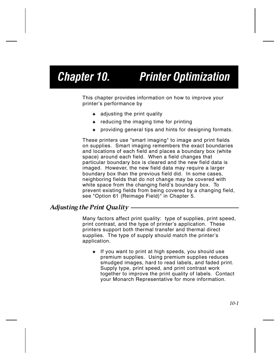 Chapter 10. printer optimization | Paxar Monarch TCMPCL2PR User Manual | Page 147 / 217