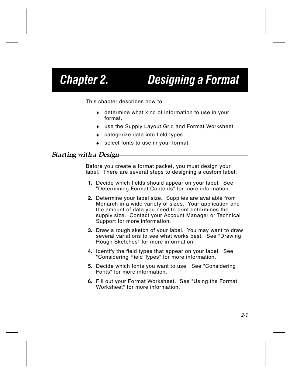 Chapter 2. designing a format, Starting with a design | Paxar Monarch TCMPCL2PR User Manual | Page 15 / 217