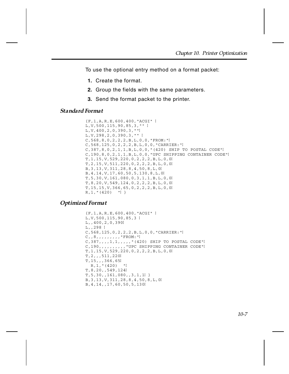 Standard format, Optimized format | Paxar Monarch TCMPCL2PR User Manual | Page 153 / 217