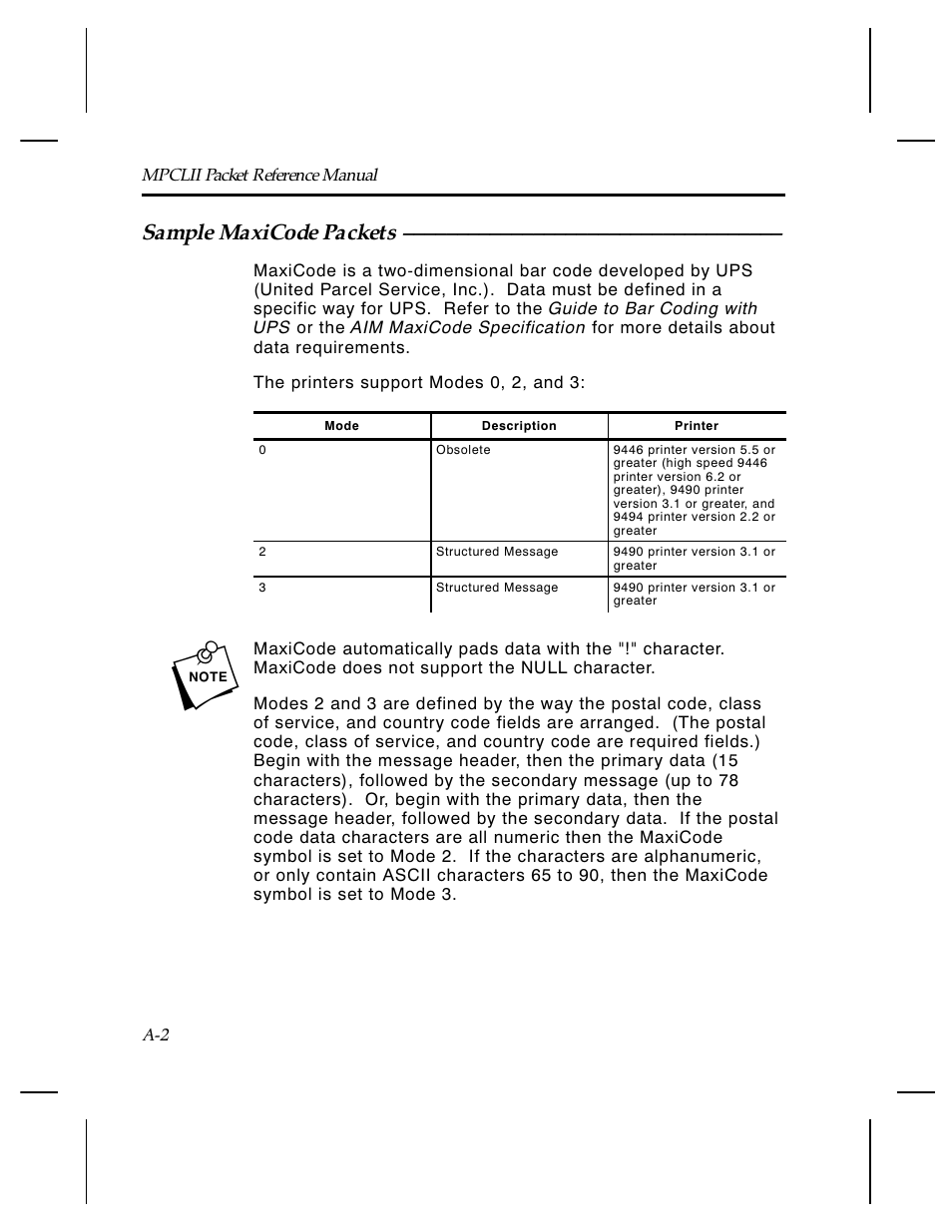 Sample maxicode packets | Paxar Monarch TCMPCL2PR User Manual | Page 156 / 217