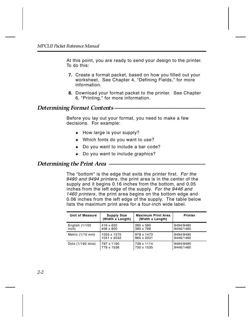 Determining format contents, Determining the print area | Paxar Monarch TCMPCL2PR User Manual | Page 16 / 217