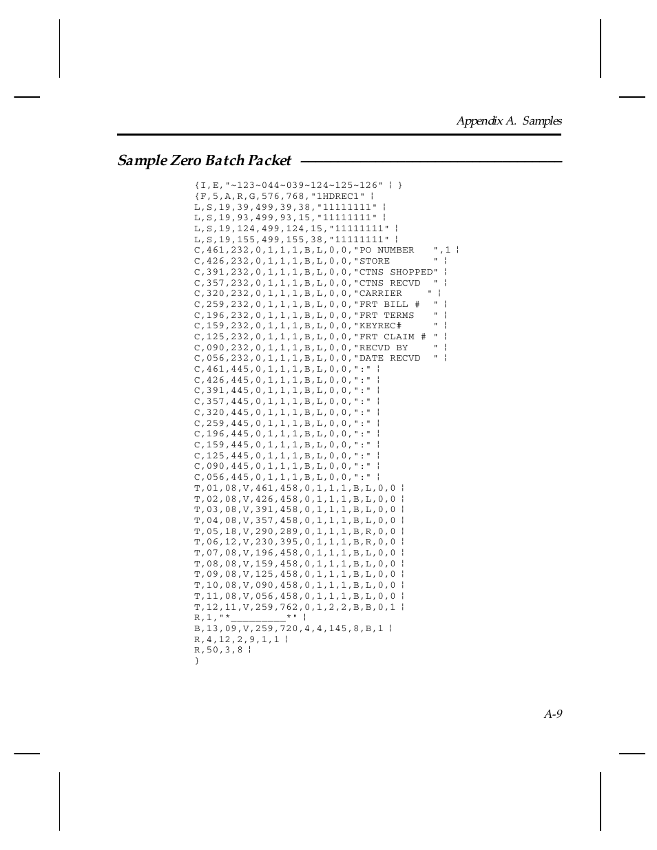 Sample zero batch packet | Paxar Monarch TCMPCL2PR User Manual | Page 163 / 217