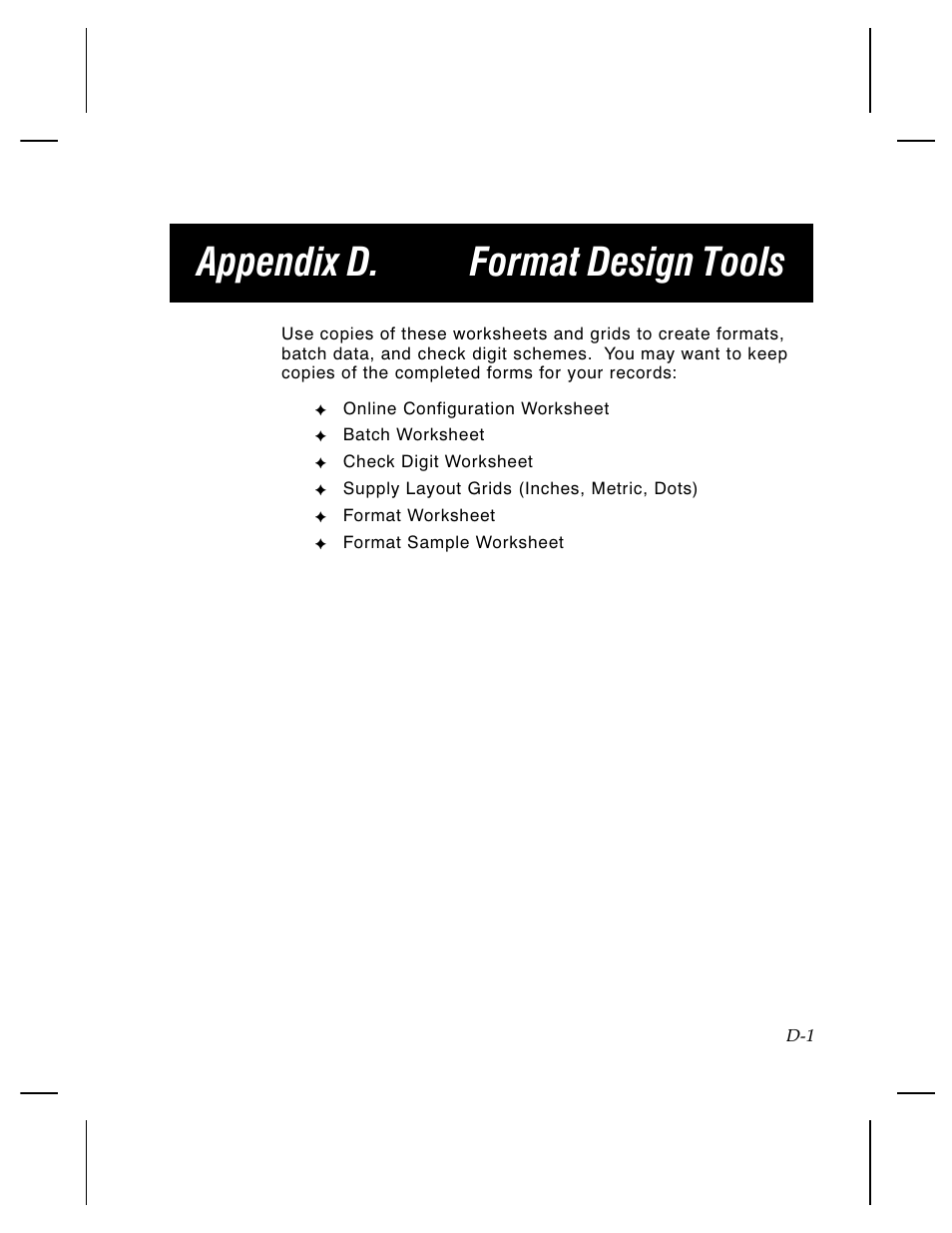 Appendix d. format design tools | Paxar Monarch TCMPCL2PR User Manual | Page 189 / 217