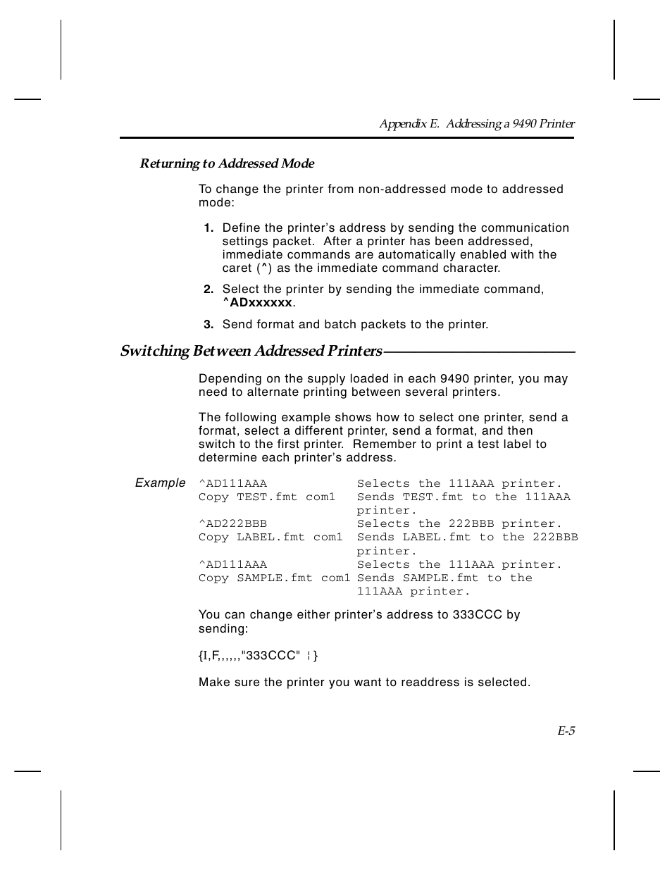 Switching between addressed printers | Paxar Monarch TCMPCL2PR User Manual | Page 202 / 217