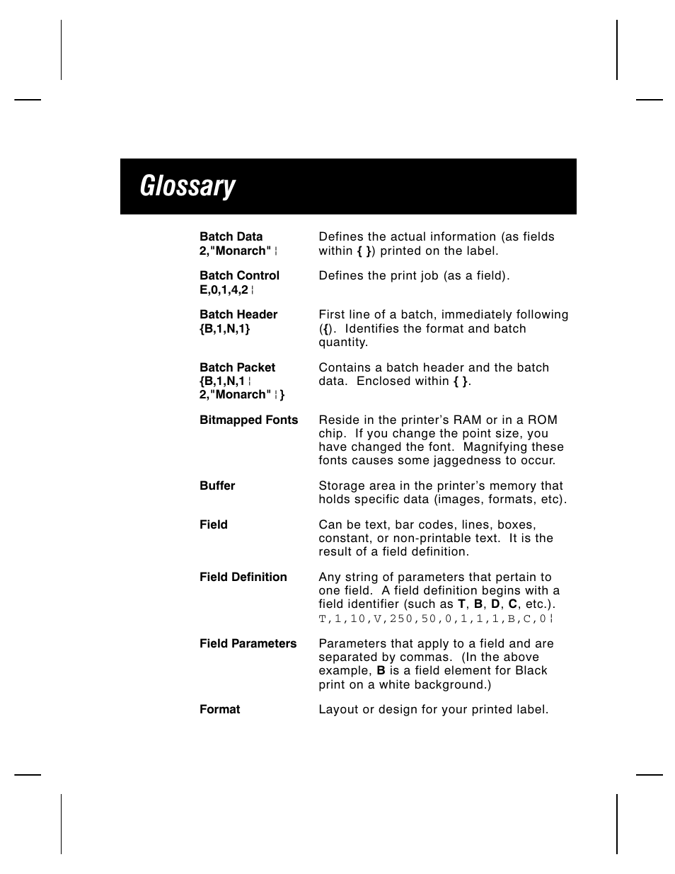 Glossary | Paxar Monarch TCMPCL2PR User Manual | Page 204 / 217