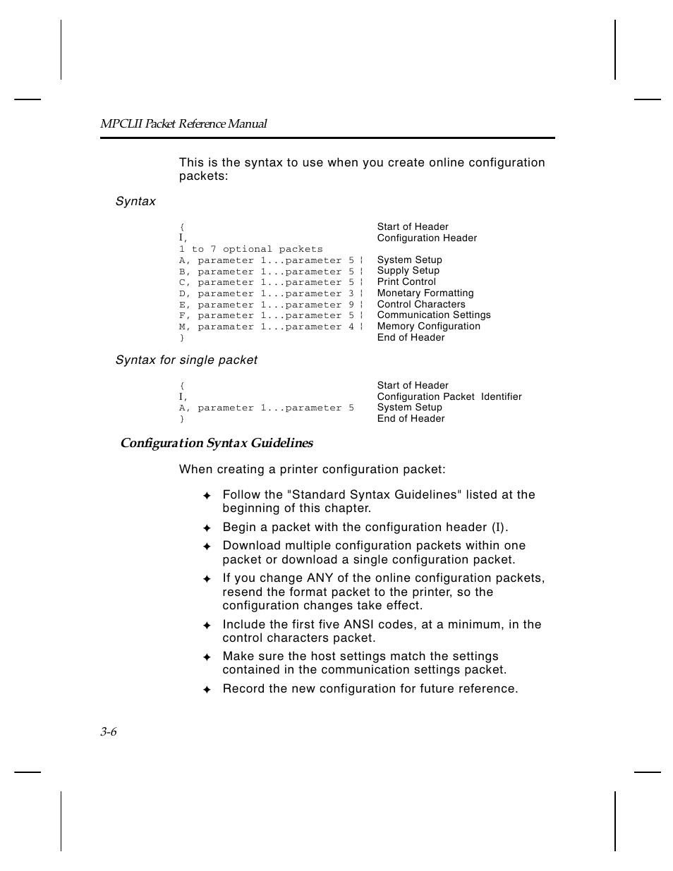 Configuration syntax guidelines | Paxar Monarch TCMPCL2PR User Manual | Page 26 / 217