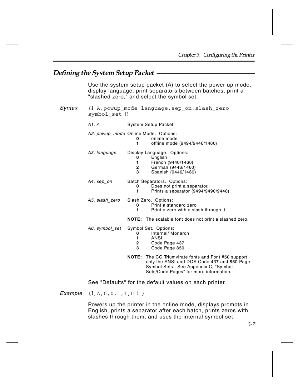 Defining the system setup packet | Paxar Monarch TCMPCL2PR User Manual | Page 27 / 217