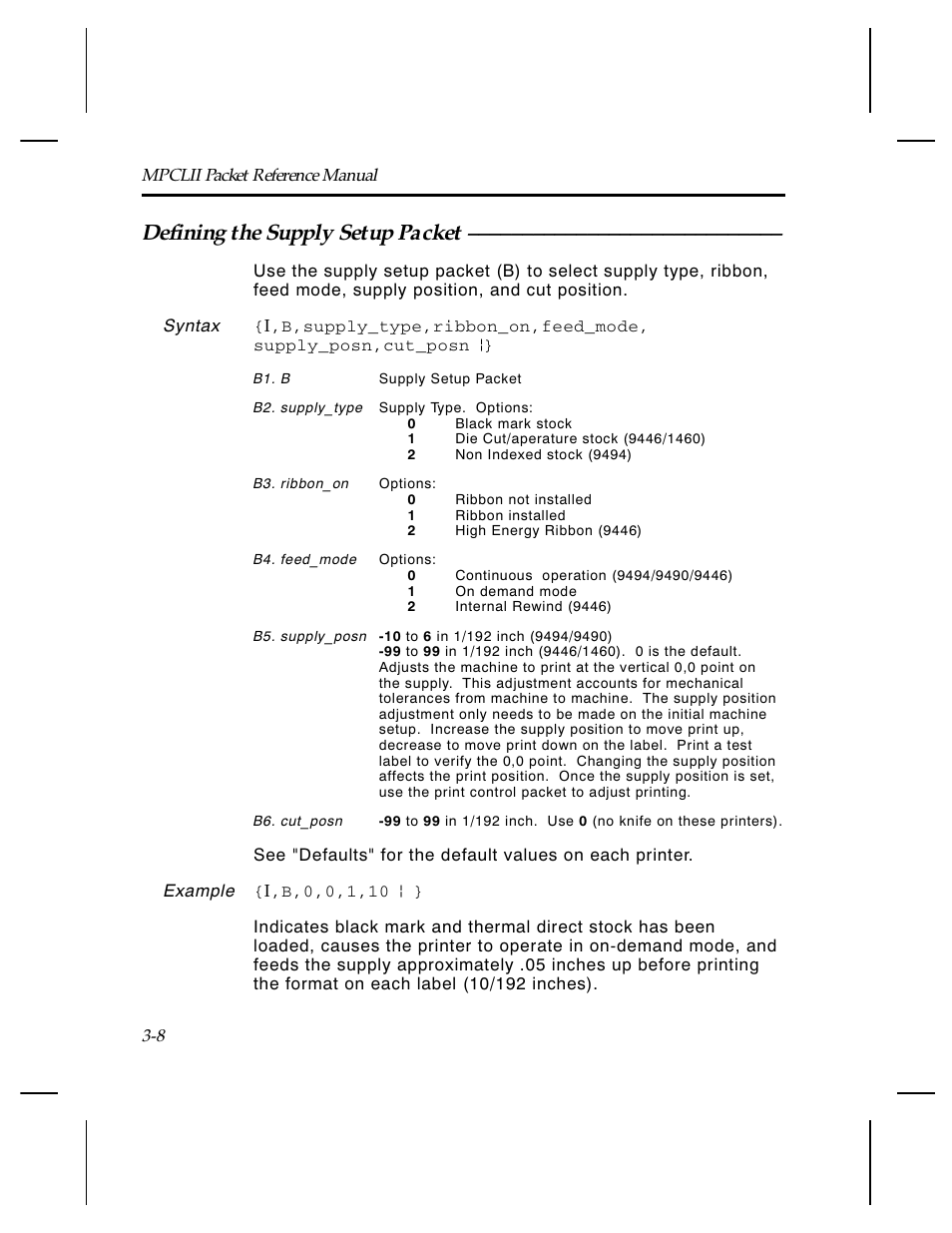 Defining the supply setup packet | Paxar Monarch TCMPCL2PR User Manual | Page 28 / 217