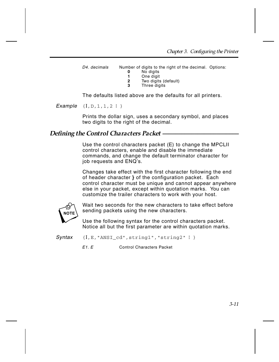 Defining the control characters packet | Paxar Monarch TCMPCL2PR User Manual | Page 31 / 217