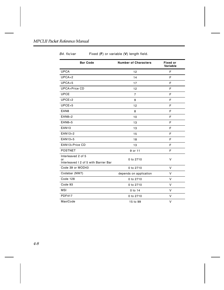 Mpclii packet reference manual 4-8 | Paxar Monarch TCMPCL2PR User Manual | Page 60 / 217