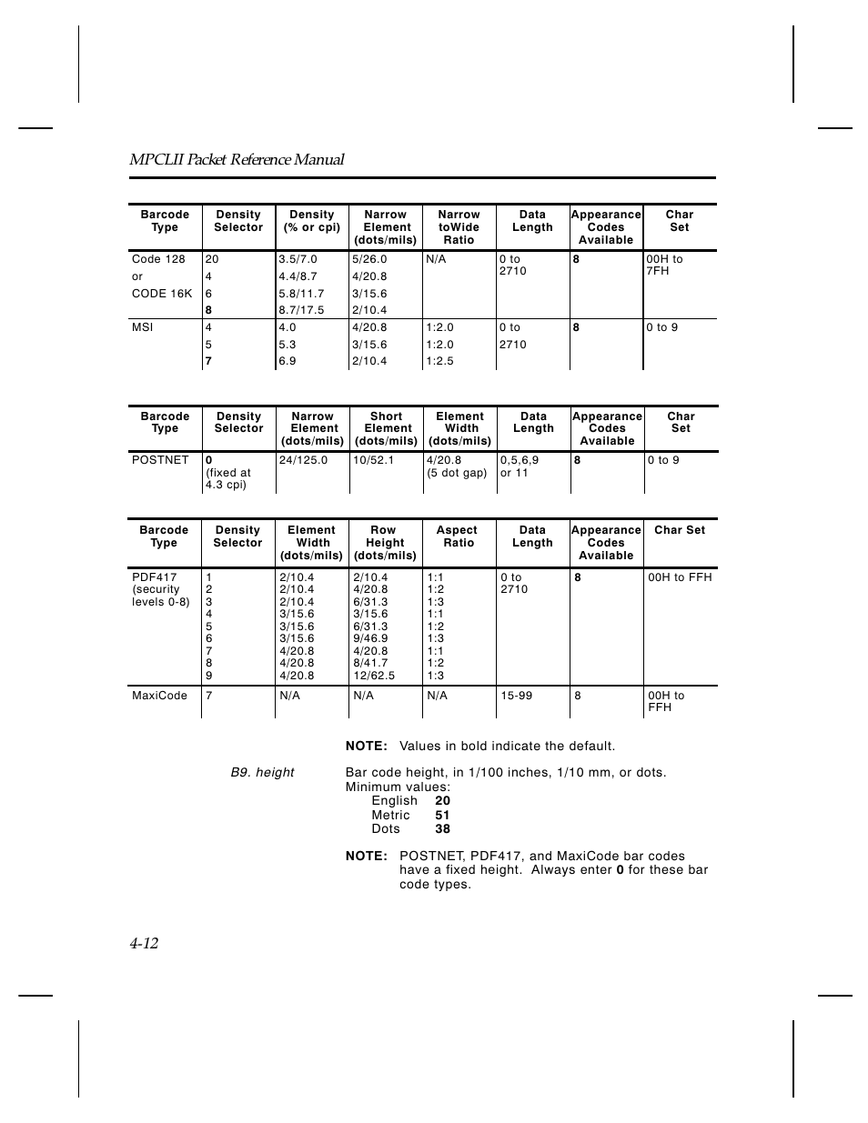 Mpclii packet reference manual 4-12 | Paxar Monarch TCMPCL2PR User Manual | Page 64 / 217