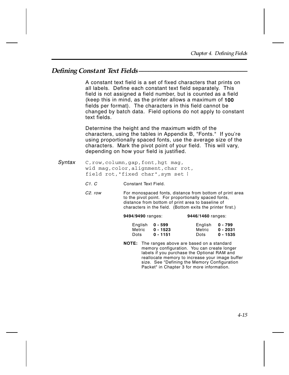 Defining constant text fields | Paxar Monarch TCMPCL2PR User Manual | Page 67 / 217