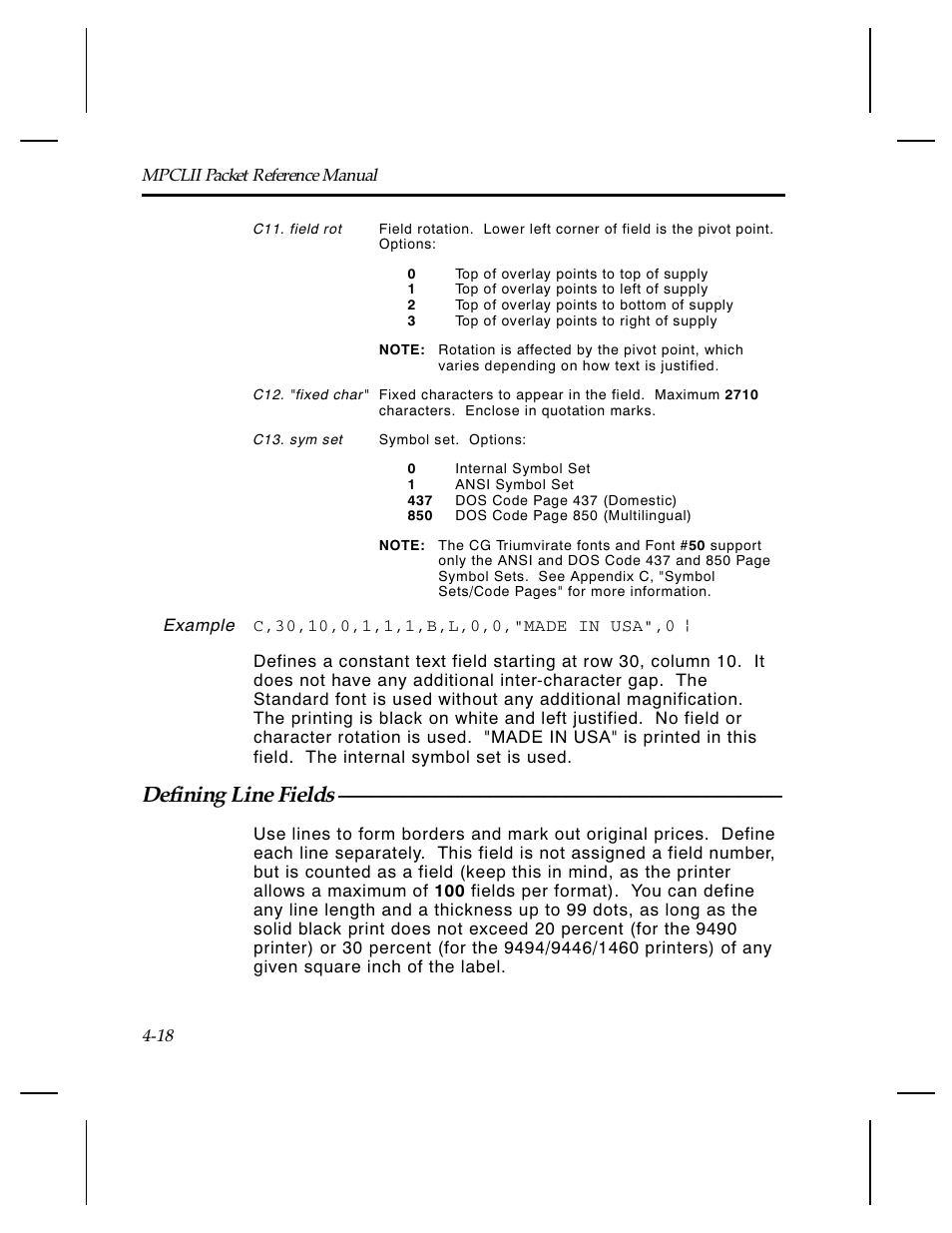 Defining line fields | Paxar Monarch TCMPCL2PR User Manual | Page 70 / 217