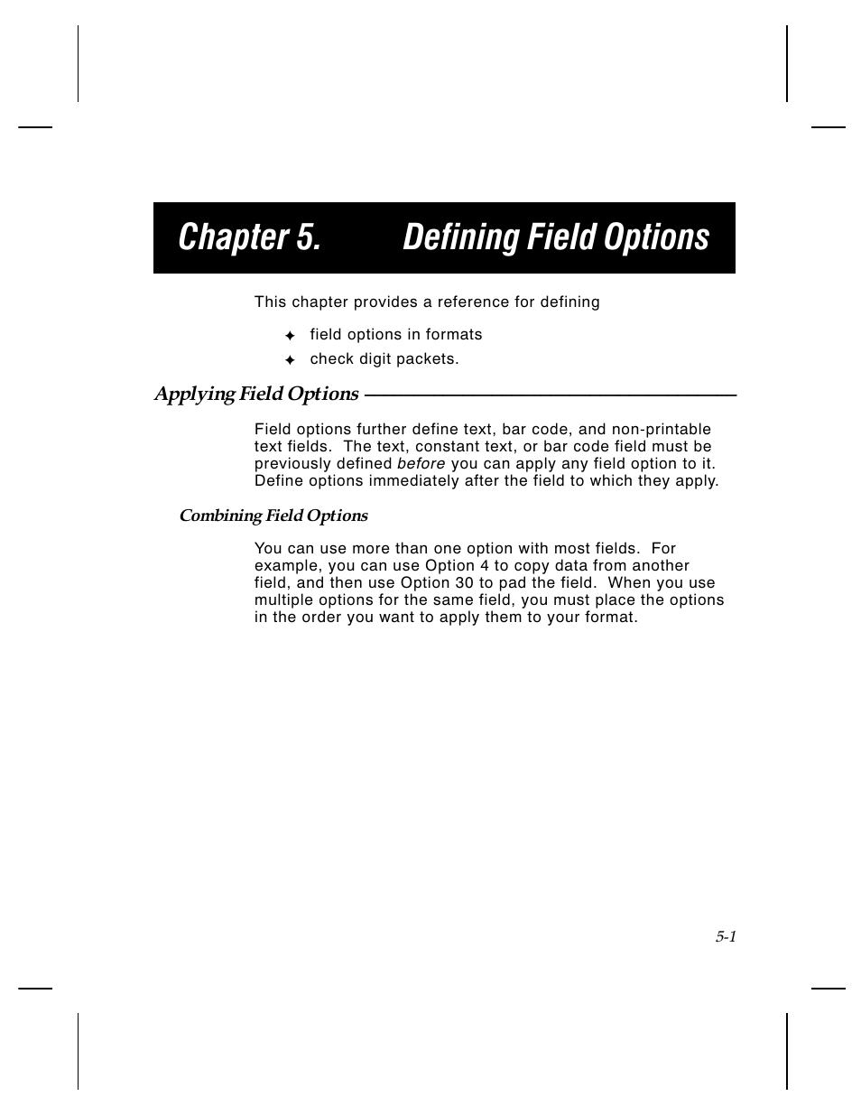 Chapter 5. defining field options | Paxar Monarch TCMPCL2PR User Manual | Page 77 / 217