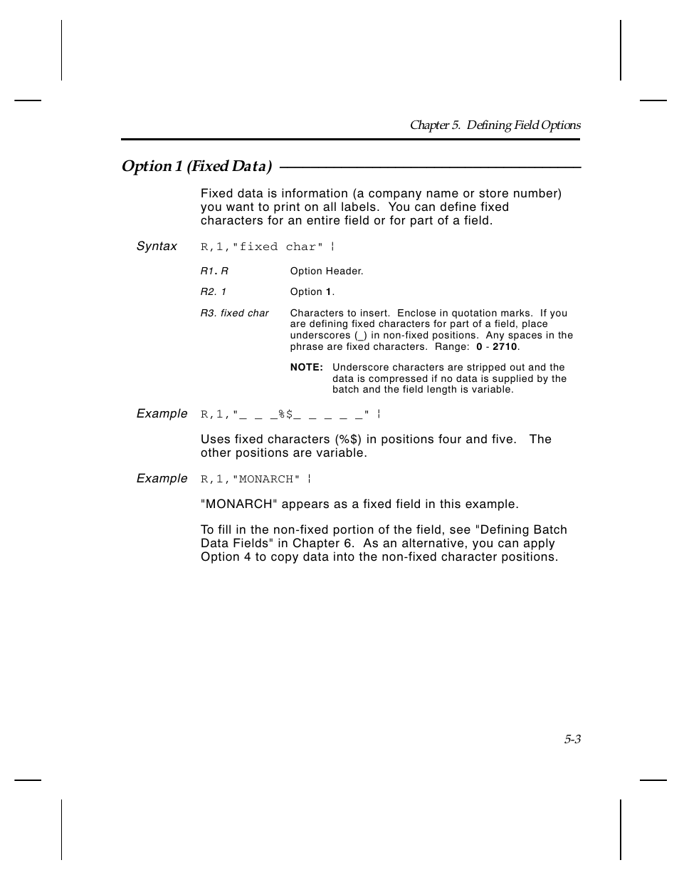 Option 1 (fixed data) | Paxar Monarch TCMPCL2PR User Manual | Page 79 / 217