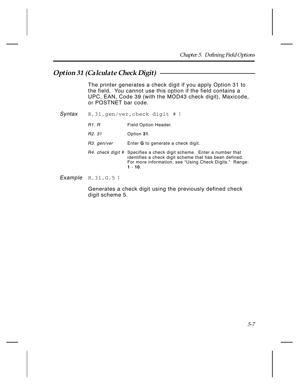 Option 31 (calculate check digit) | Paxar Monarch TCMPCL2PR User Manual | Page 83 / 217