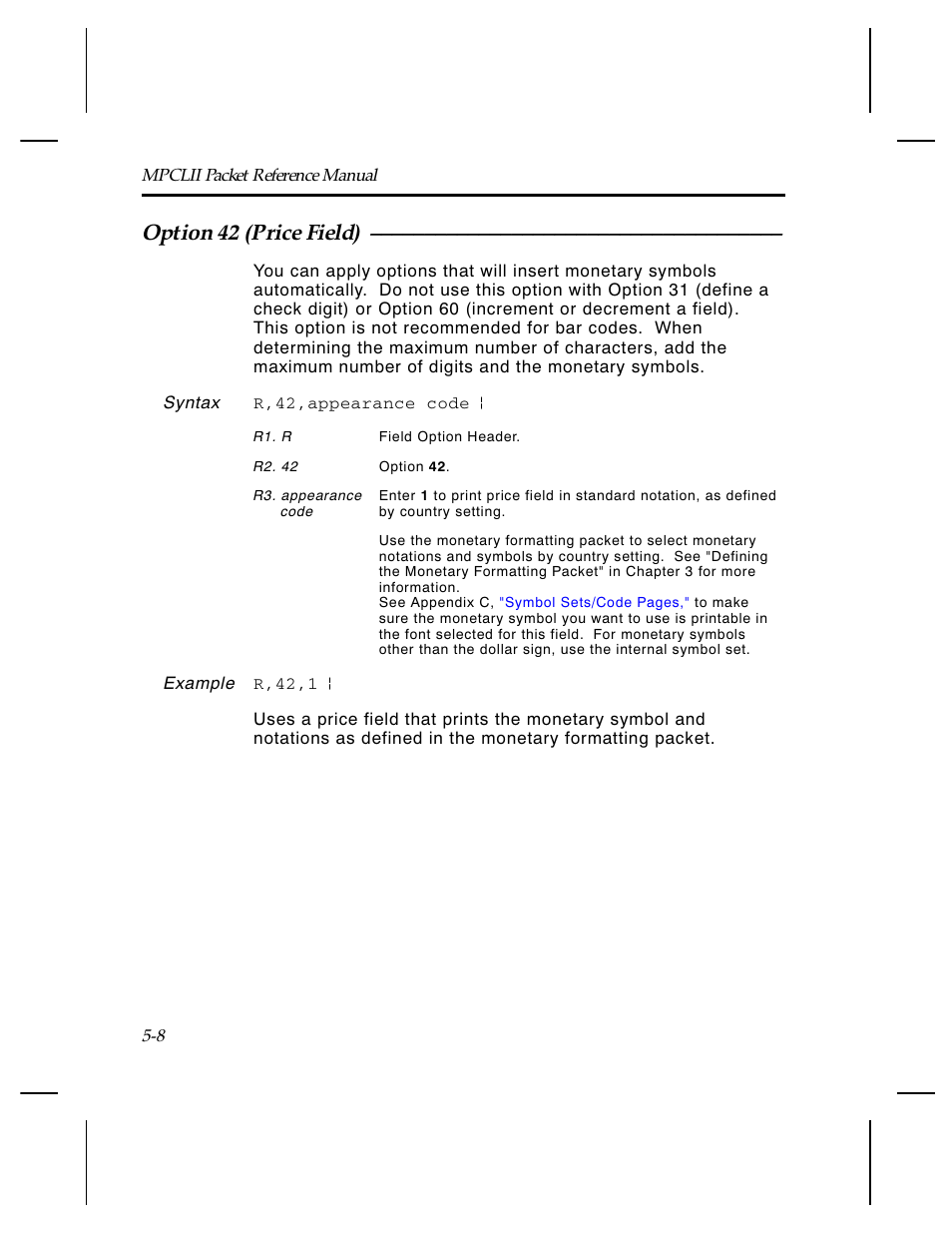 Option 42 (price field) | Paxar Monarch TCMPCL2PR User Manual | Page 84 / 217