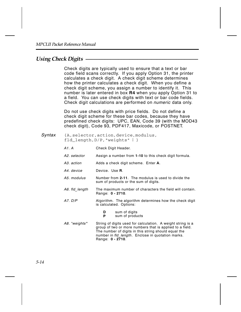 Using check digits | Paxar Monarch TCMPCL2PR User Manual | Page 90 / 217