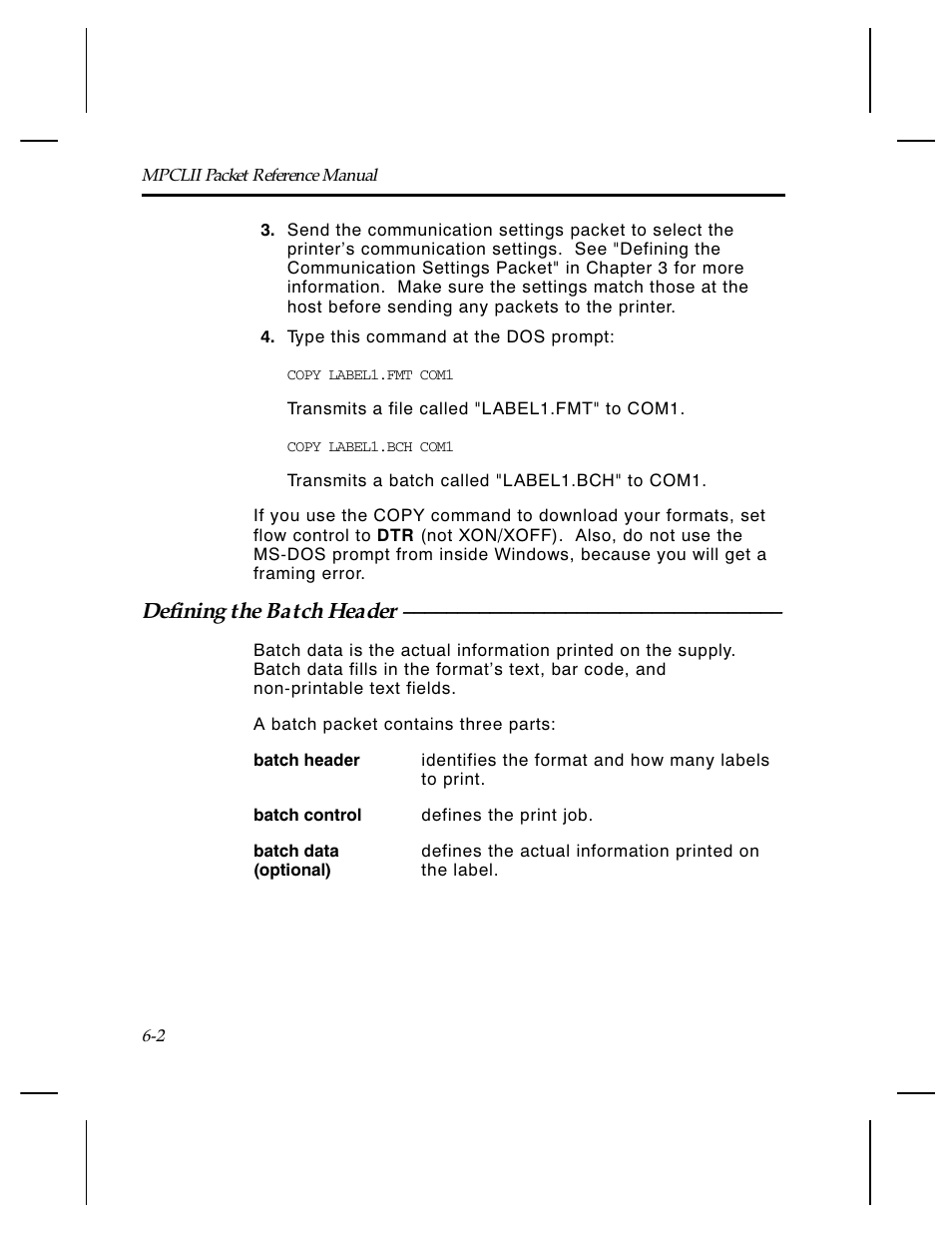 Defining the batch header | Paxar Monarch TCMPCL2PR User Manual | Page 96 / 217
