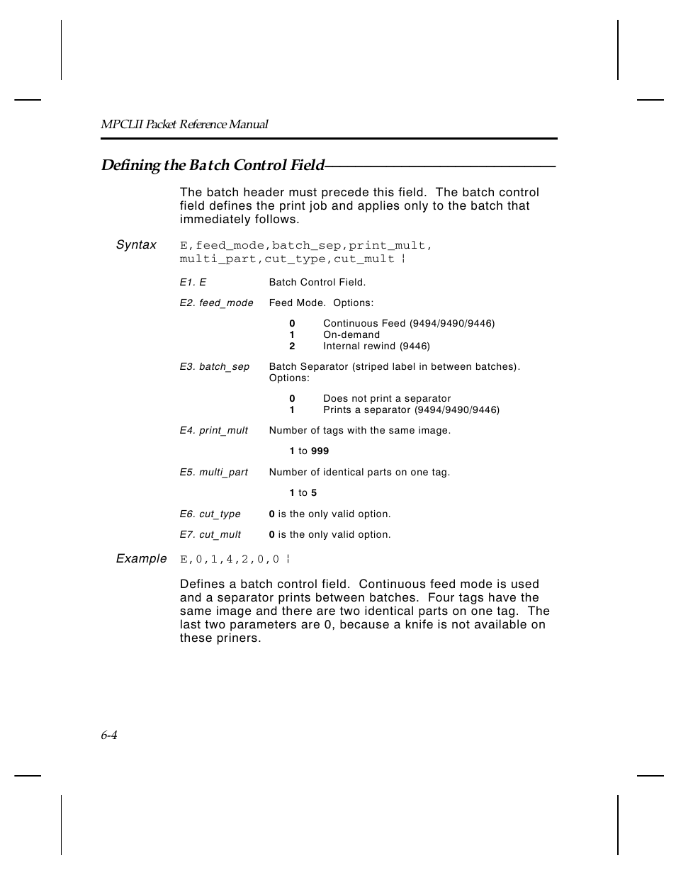 Defining the batch control field | Paxar Monarch TCMPCL2PR User Manual | Page 98 / 217
