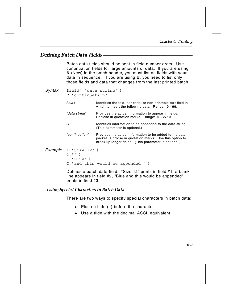 Defining batch data fields | Paxar Monarch TCMPCL2PR User Manual | Page 99 / 217