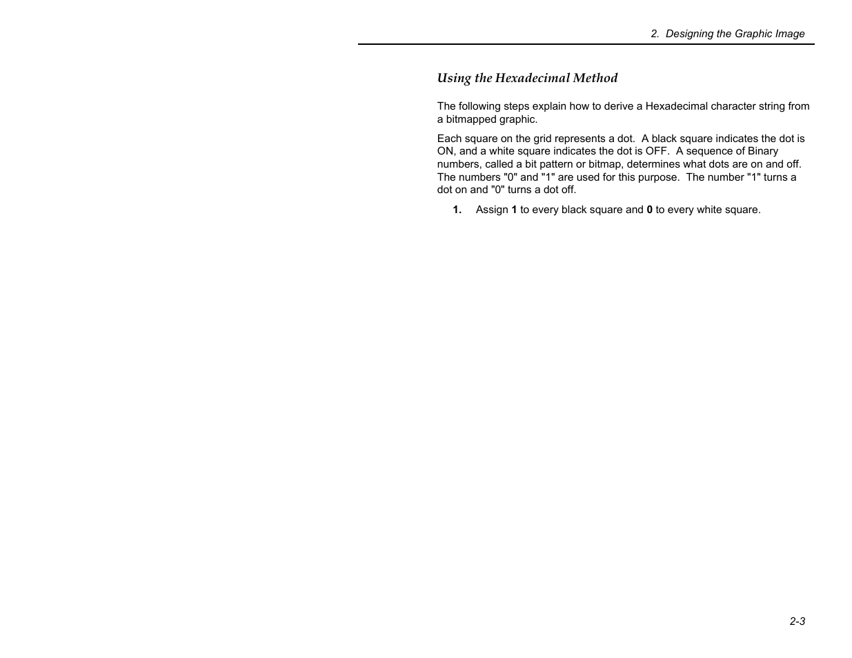 Using the hexadecimal method, Designing the graphic image 2-3 | Paxar MPCL II User Manual | Page 13 / 48