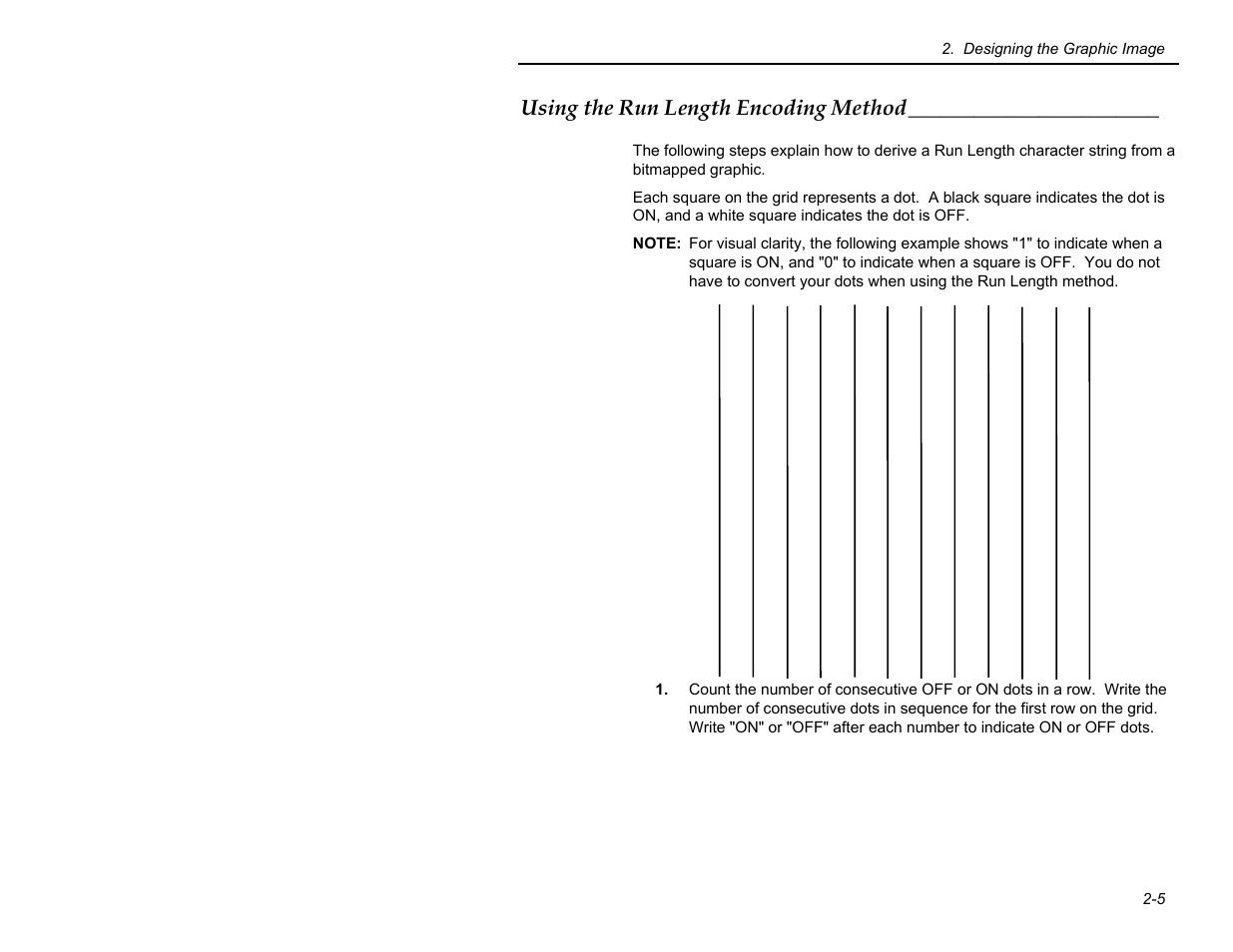 Using the run length encoding method, Designing the graphic image 2-5 | Paxar MPCL II User Manual | Page 15 / 48
