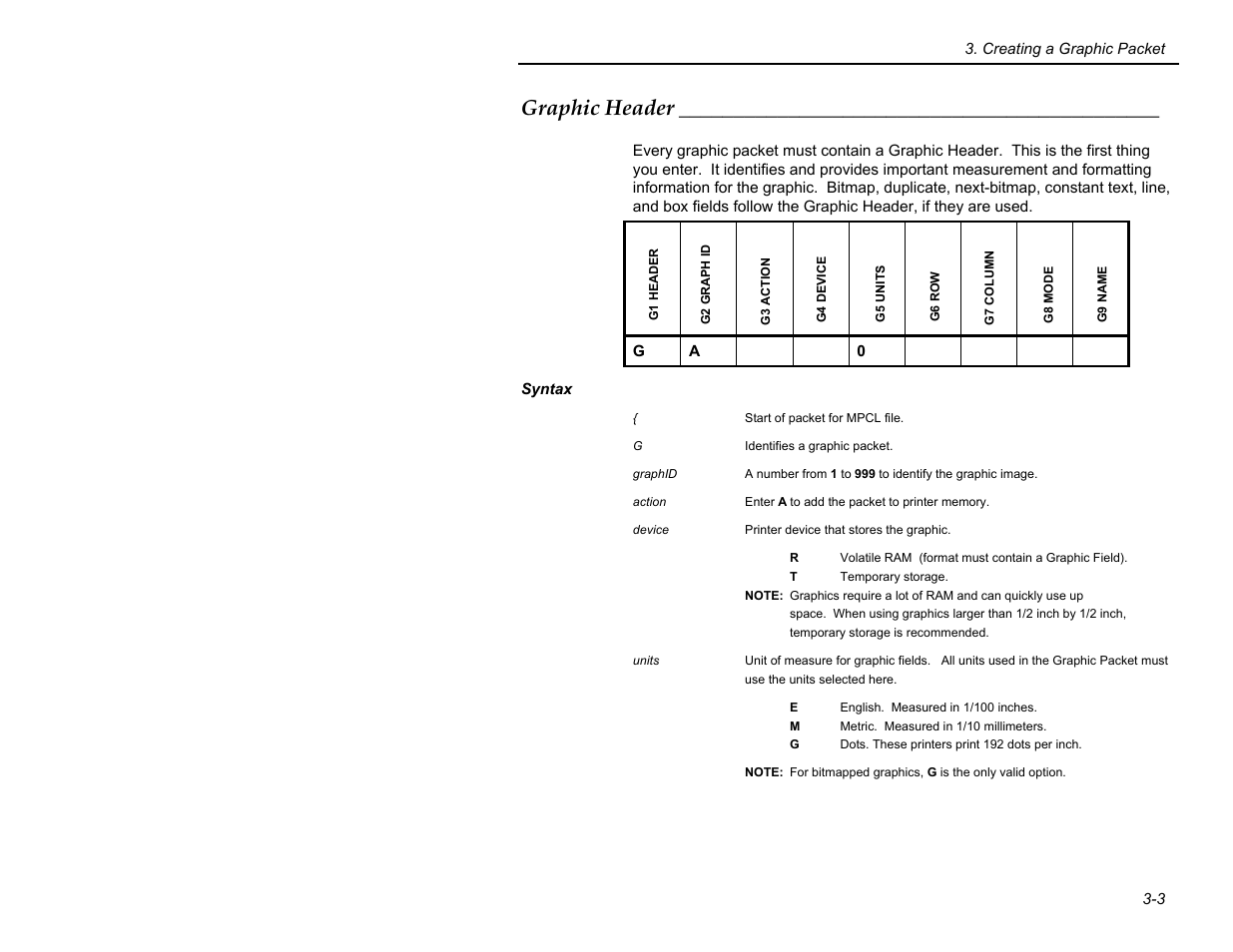 Graphic header | Paxar MPCL II User Manual | Page 21 / 48