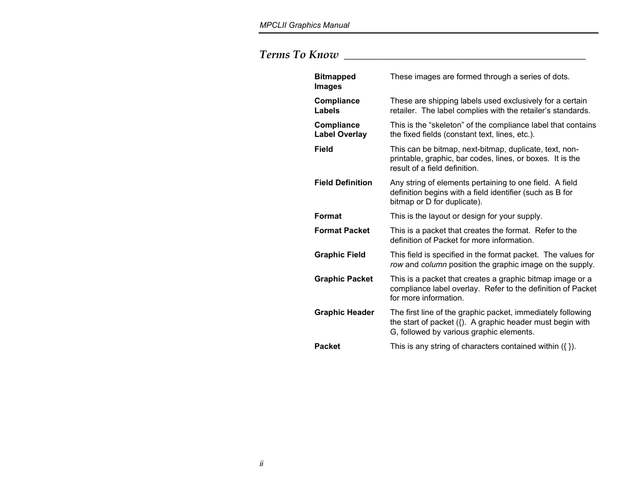 Terms to know | Paxar MPCL II User Manual | Page 4 / 48