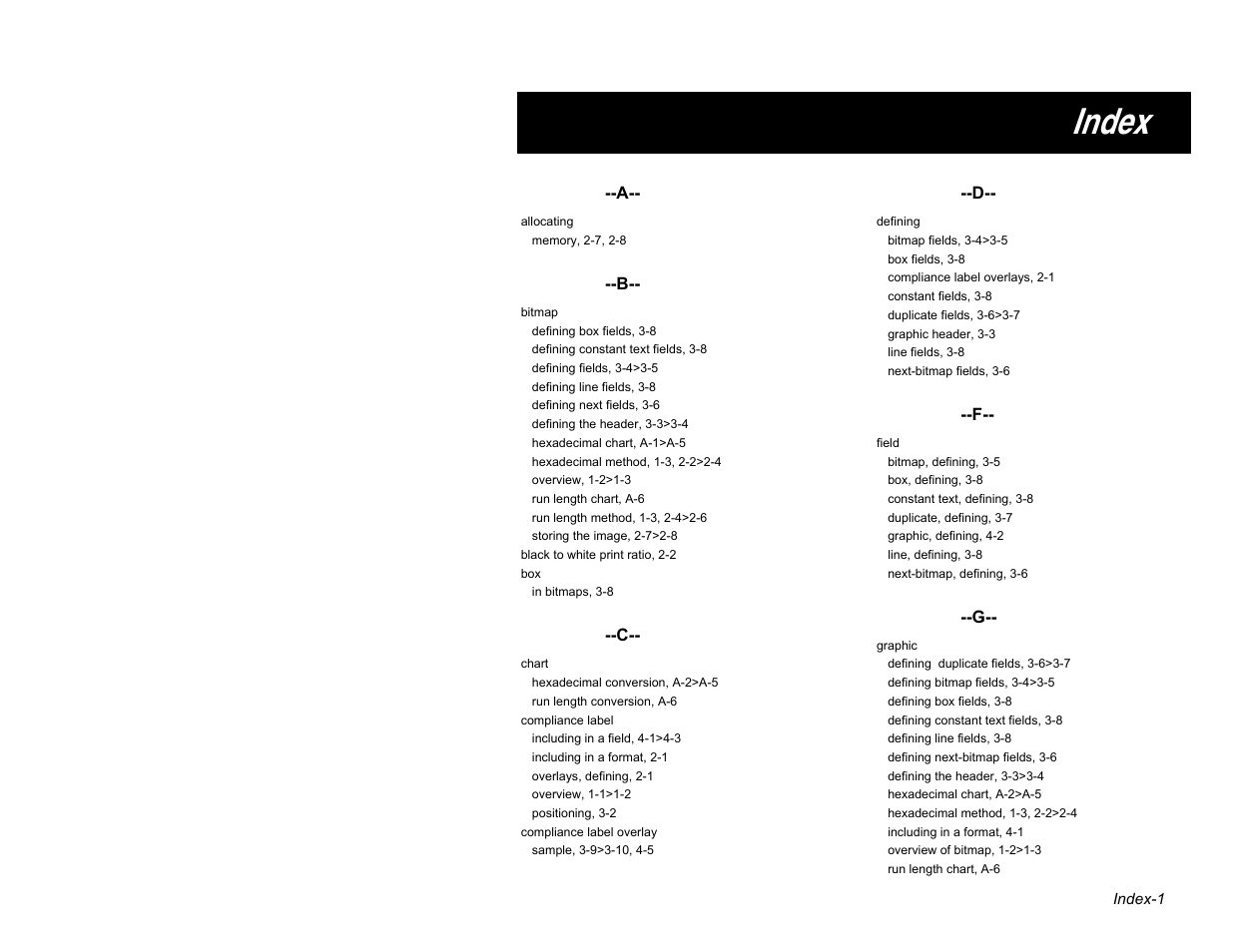 Index | Paxar MPCL II User Manual | Page 45 / 48