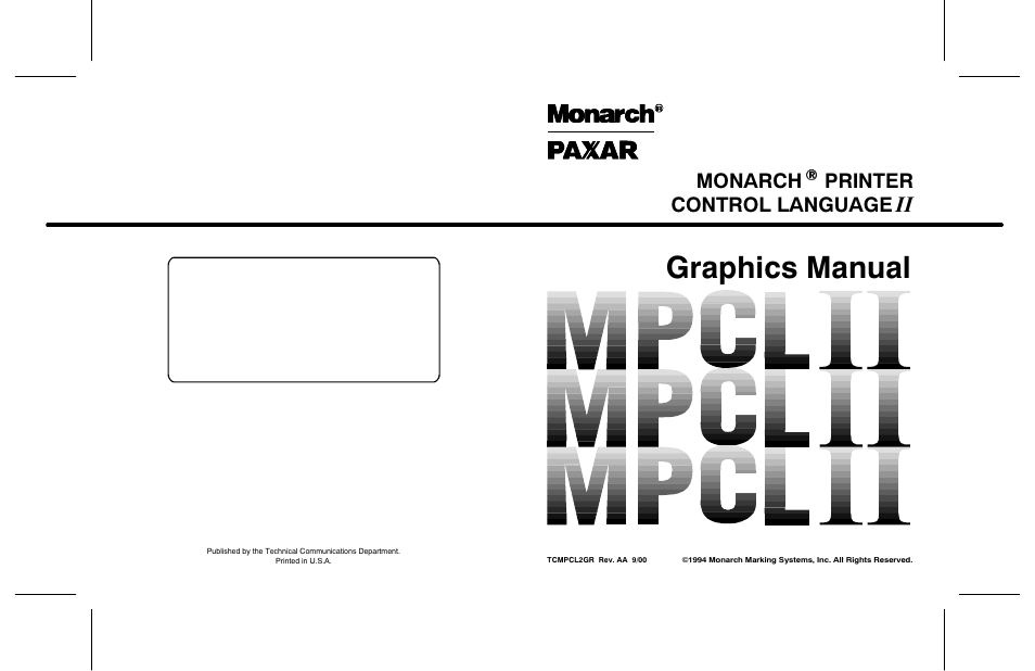 Graphics manual, Control language, Monarch printer | Paxar MPCL II User Manual | Page 48 / 48