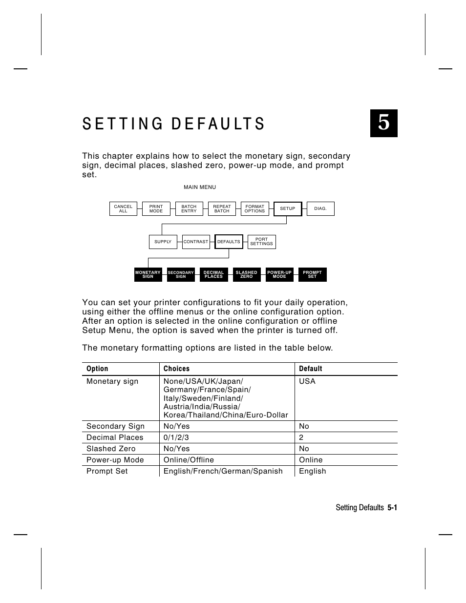 Setting defaults 5-1 | Paxar Monarch 917 User Manual | Page 33 / 82