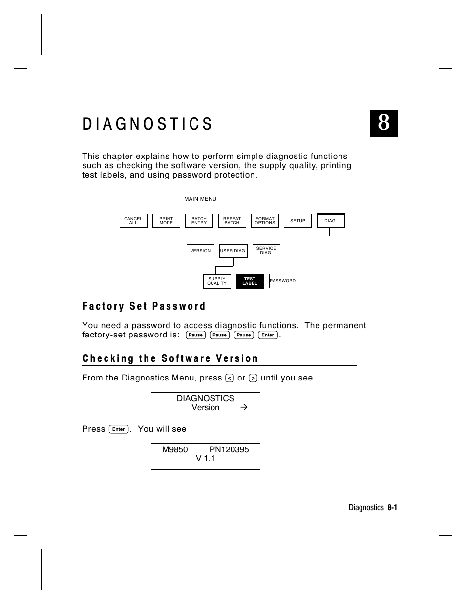 Diagnostics 8-1 | Paxar Monarch 917 User Manual | Page 67 / 82