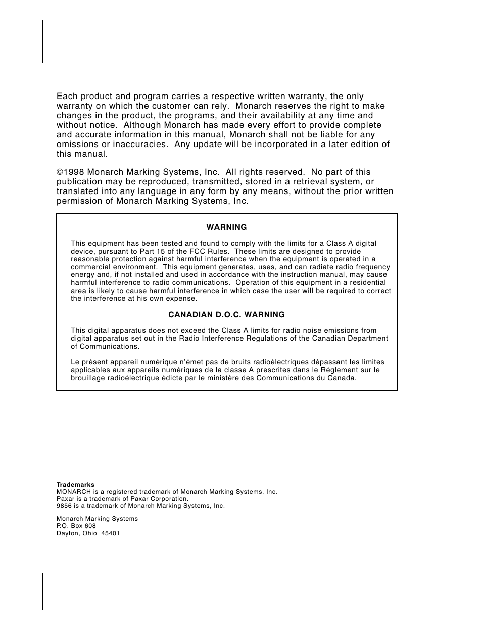 Paxar 9856 User Manual | Page 2 / 51