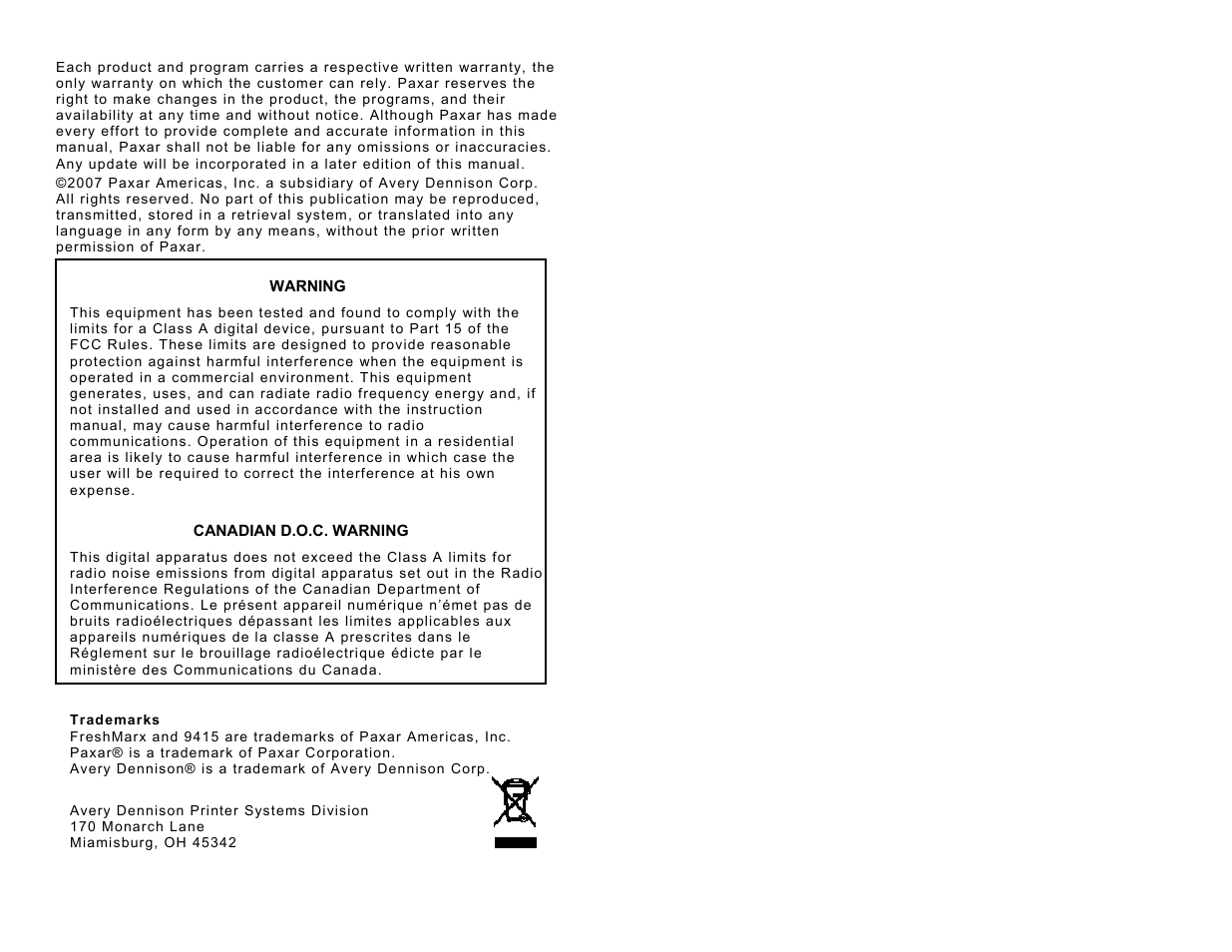 Paxar Freshmarx 9415 User Manual | Page 2 / 38