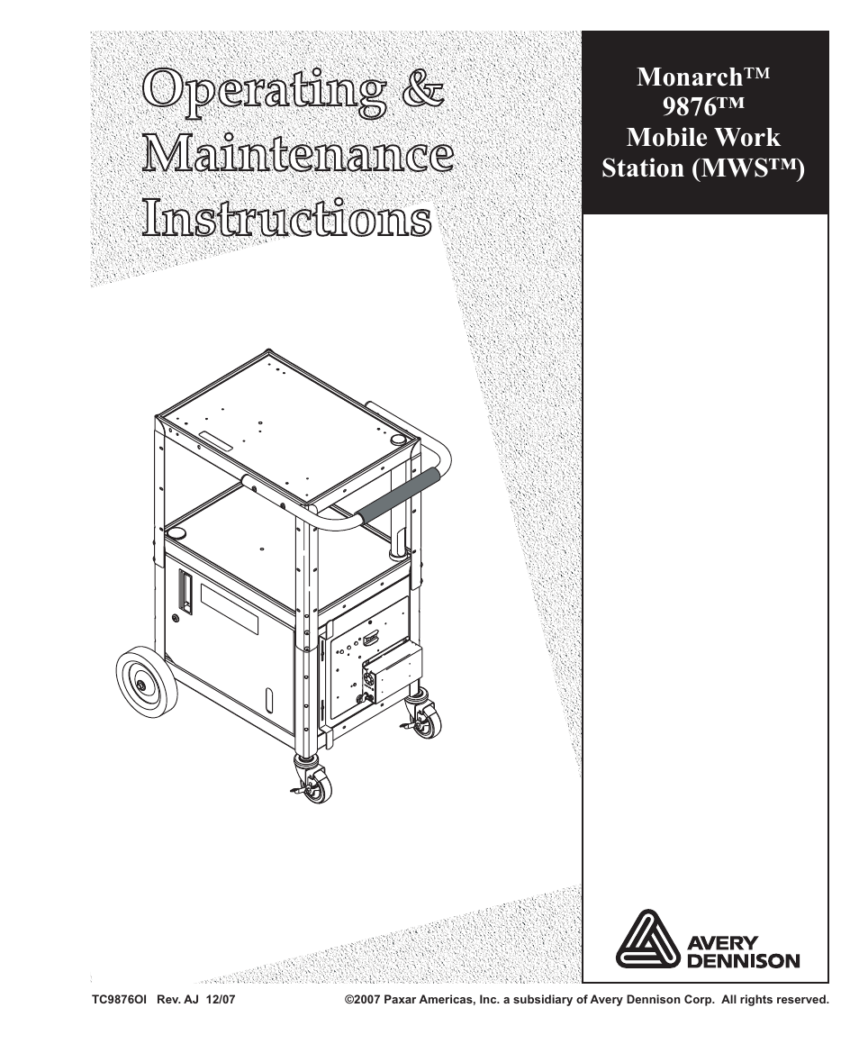 Paxar Mobile Work Station (MWS) Monarch 9876 User Manual | 38 pages
