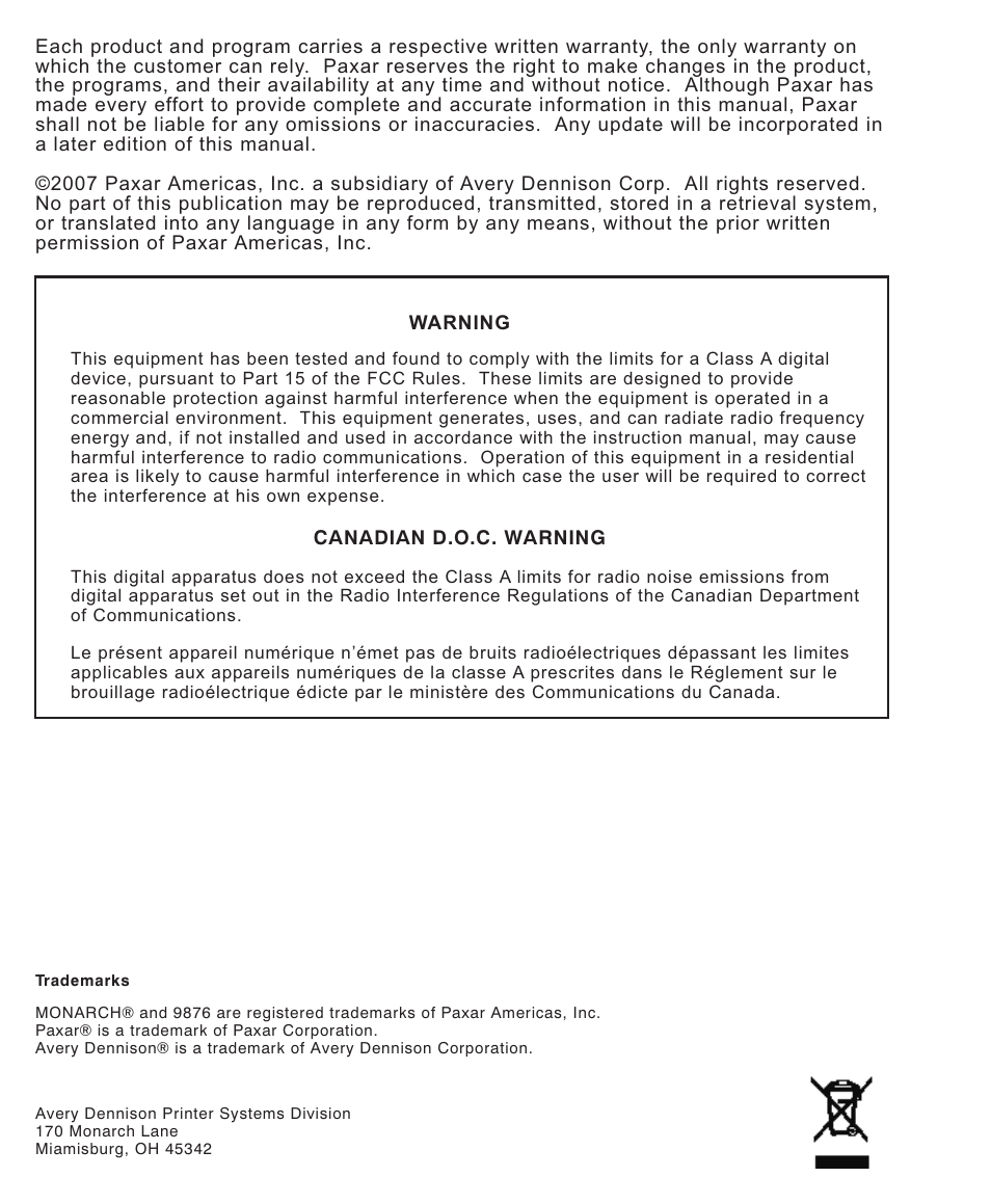 Paxar Mobile Work Station (MWS) Monarch 9876 User Manual | Page 2 / 38