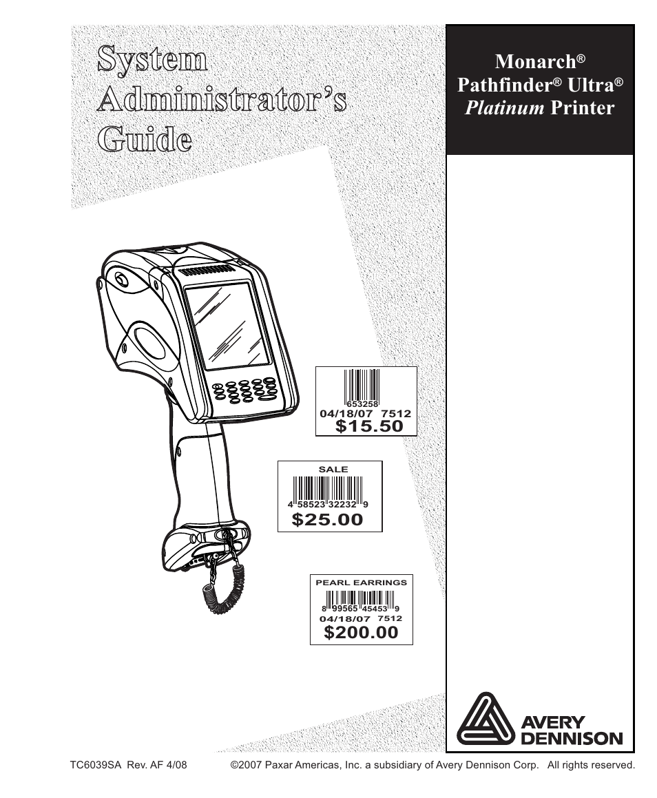 Paxar Monarch TC6039SA User Manual | 64 pages