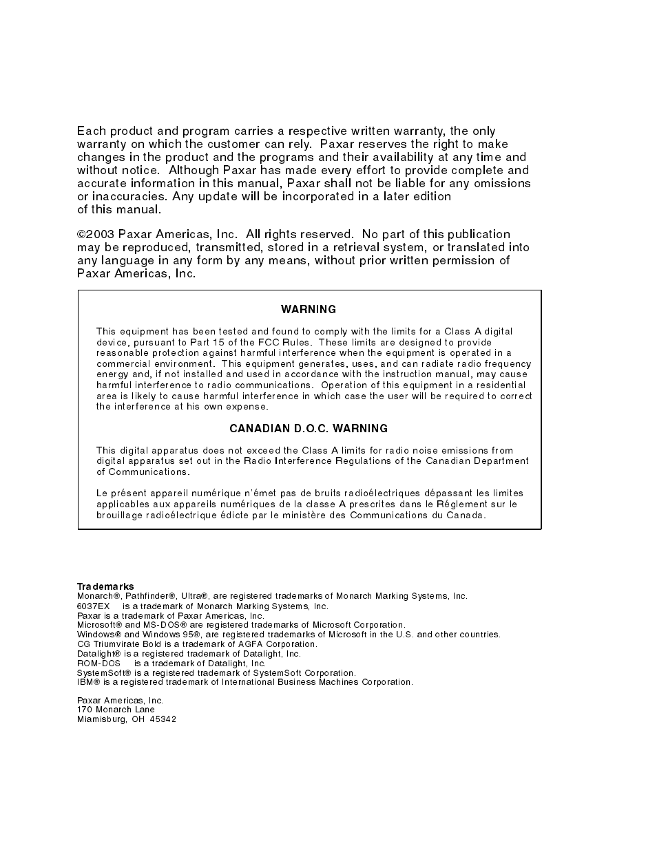Paxar Gold 6037EX User Manual | Page 2 / 230