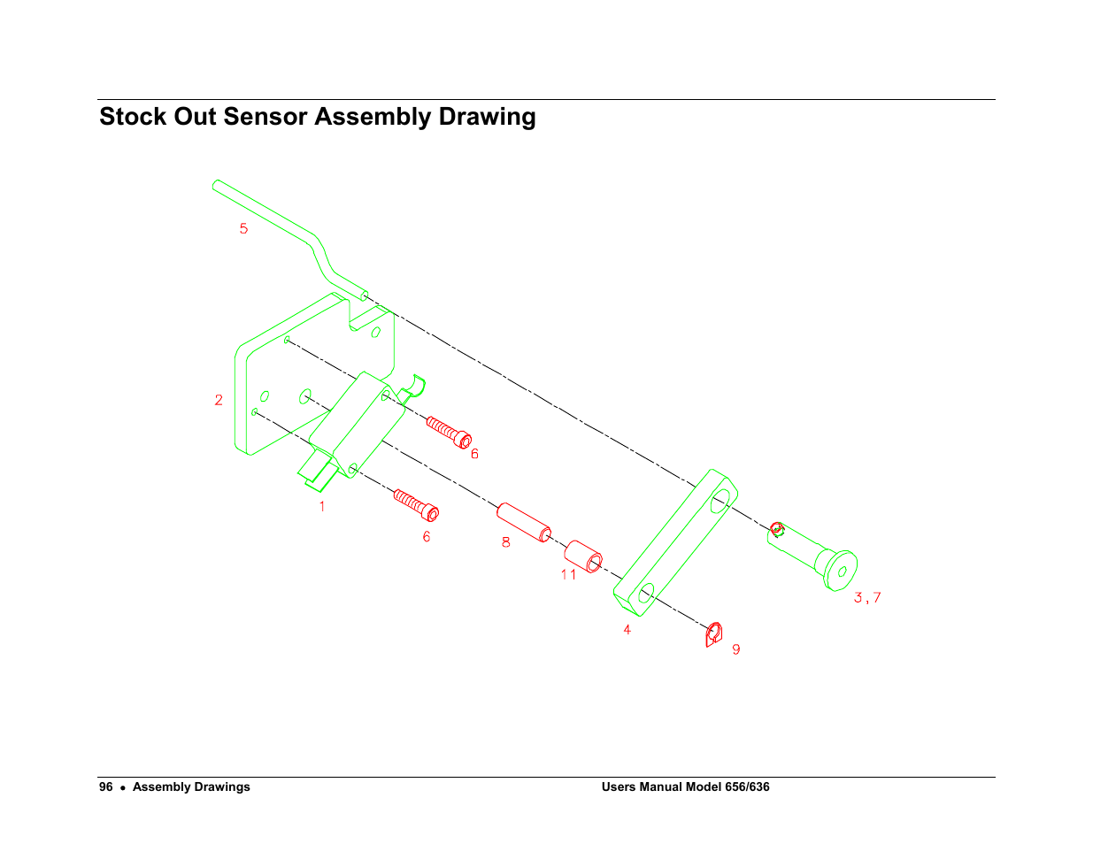 Stock out sensor assembly drawing | Paxar 656 / 636 User Manual | Page 102 / 115