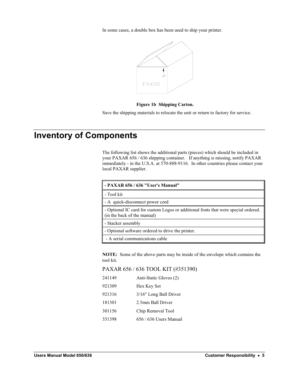 Inventory of components | Paxar 656 / 636 User Manual | Page 11 / 115