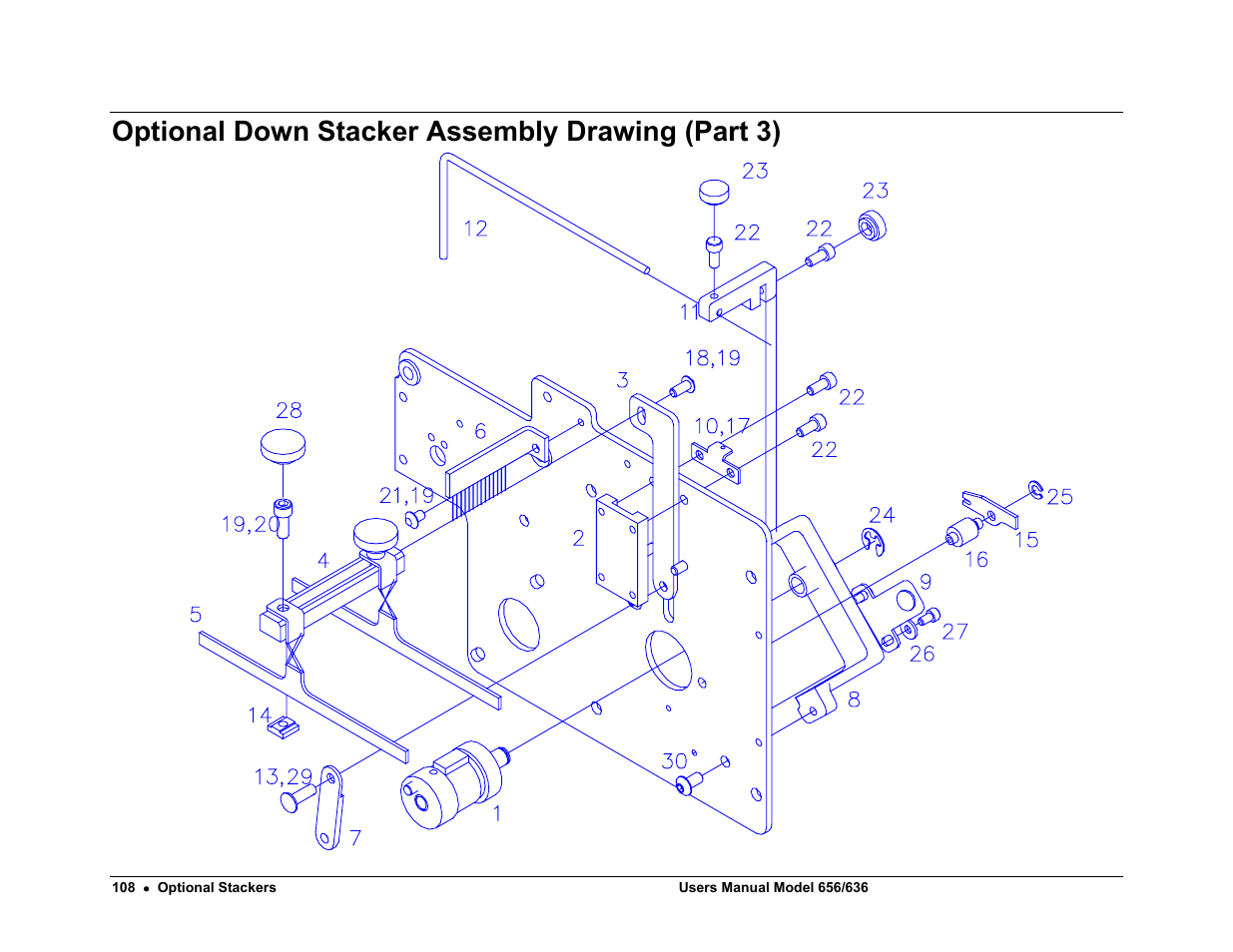 Optional down stacker assembly drawing (part 3) | Paxar 656 / 636 User Manual | Page 114 / 115